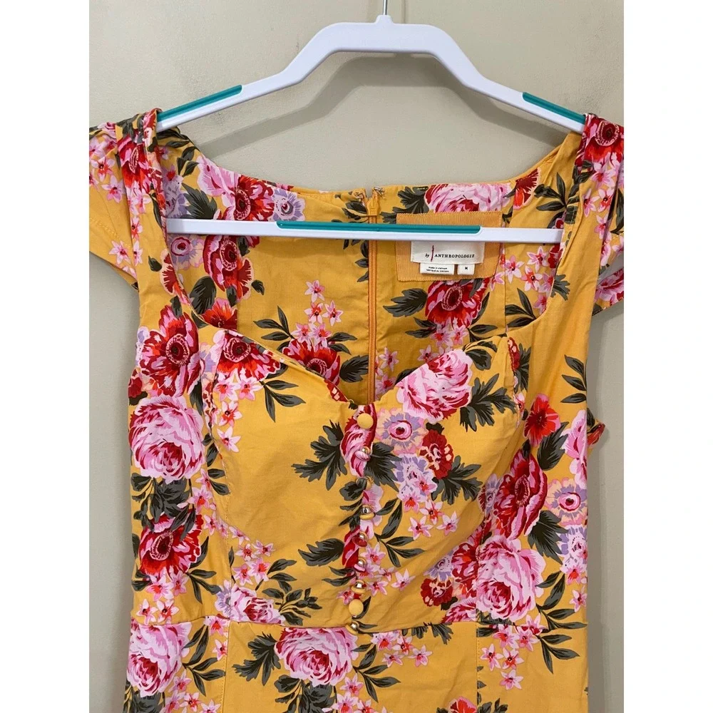 Anthropologie Size M Cecily Flora Midi Dress Garden‎ Party Cottagecore Yellow
